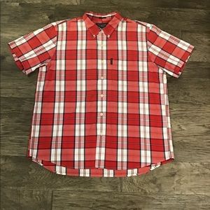 Abercrombie and Fitch Men’s Red Plaid Button Down Short Sleeve Shirt Size XL